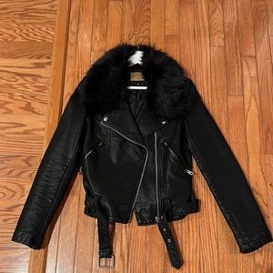 Nordstrom Driftwood Size S faux fur and leather black  jacket